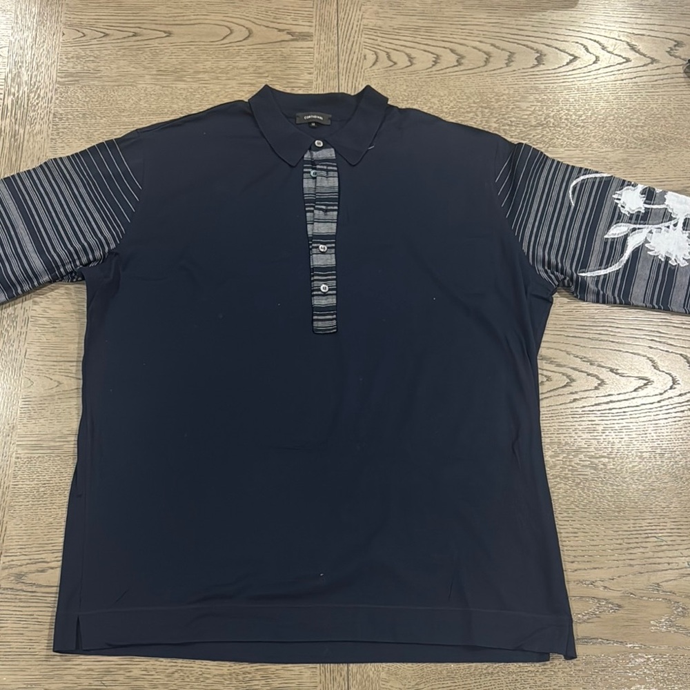 Black Polo with Striped Sleeves